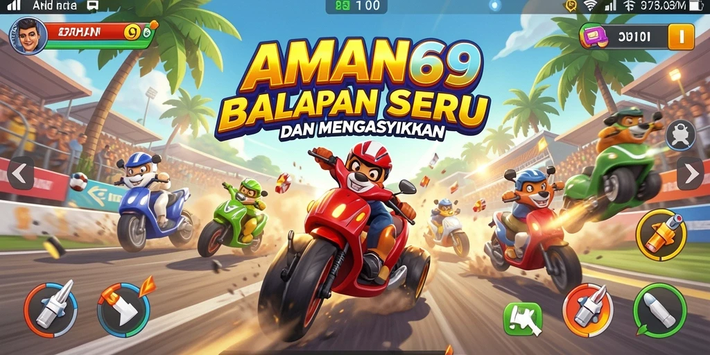 Gambaran gameplay balapan yang mendebarkan di AMAN69.