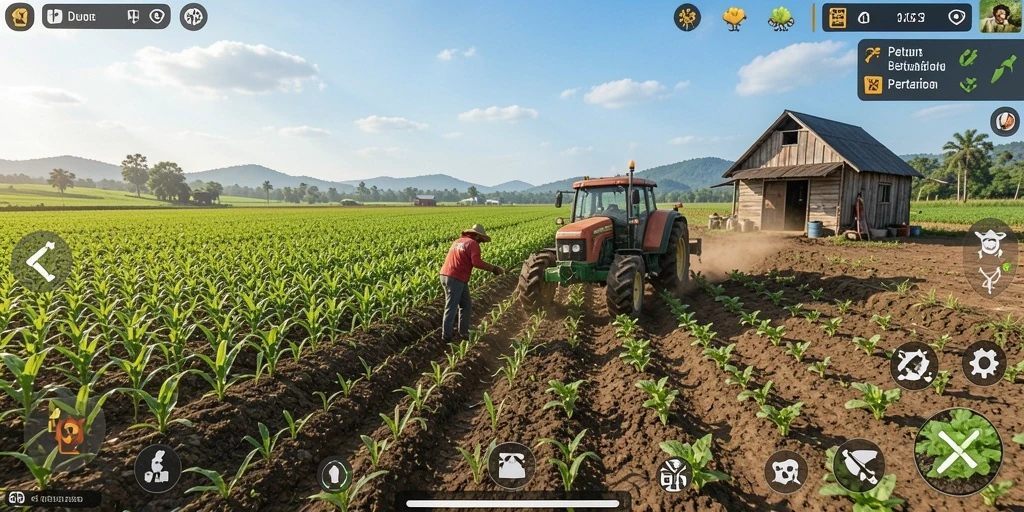 Tampilan gameplay seru dalam dunia pertanian HO3 yang interaktif dan menyenangkan.