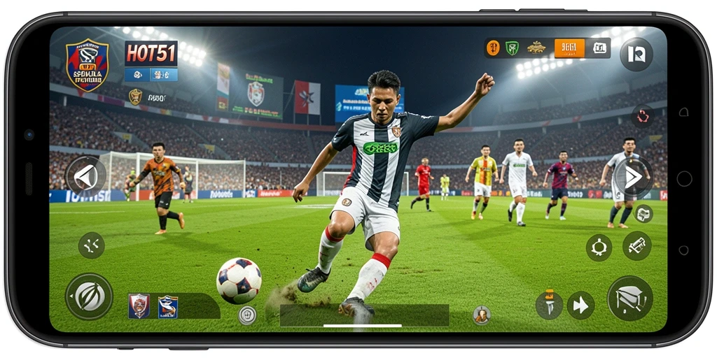 Gameplay menegangkan dengan aksi sepak bola yang seru.