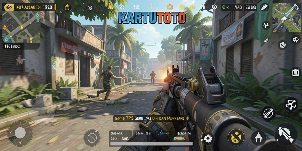 Gameplay KARTUTOTO yang mendebarkan dengan aksi tembak-menembak.
