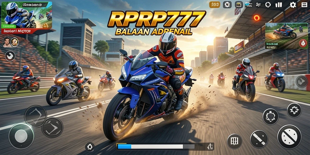 Tangkapan layar gameplay RPRP777 yang menunjukkan aksi balapan motor.